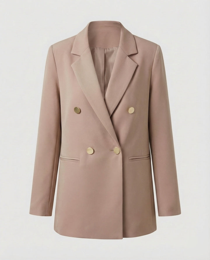 Women's Oversized Double-Breasted Blazer with Notch Lapel & Buttons