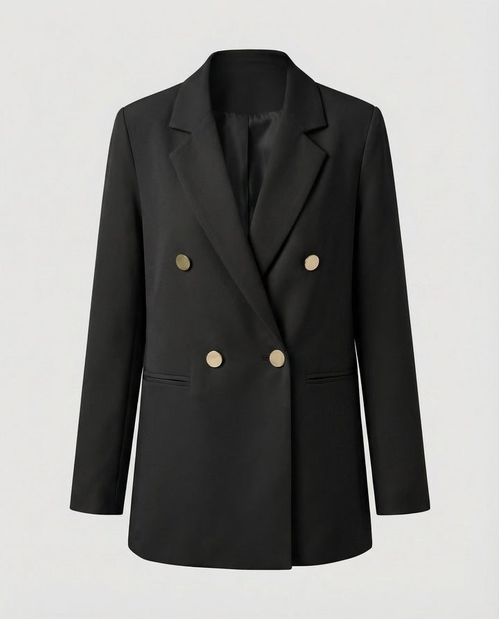 Women's Oversized Double-Breasted Blazer with Notch Lapel & Buttons