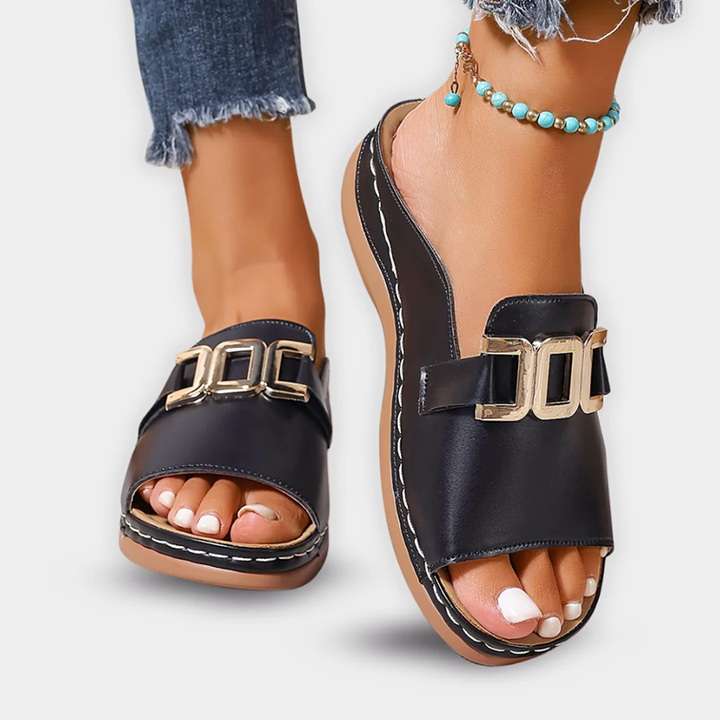 Rebecca | Women's Chain Detail Flat Slide Sandals