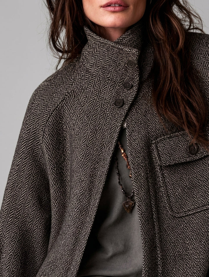 Women's Herringbone Wool-Blend Button-Up Cape Jacket