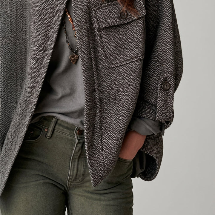 Women's Herringbone Wool-Blend Button-Up Cape Jacket