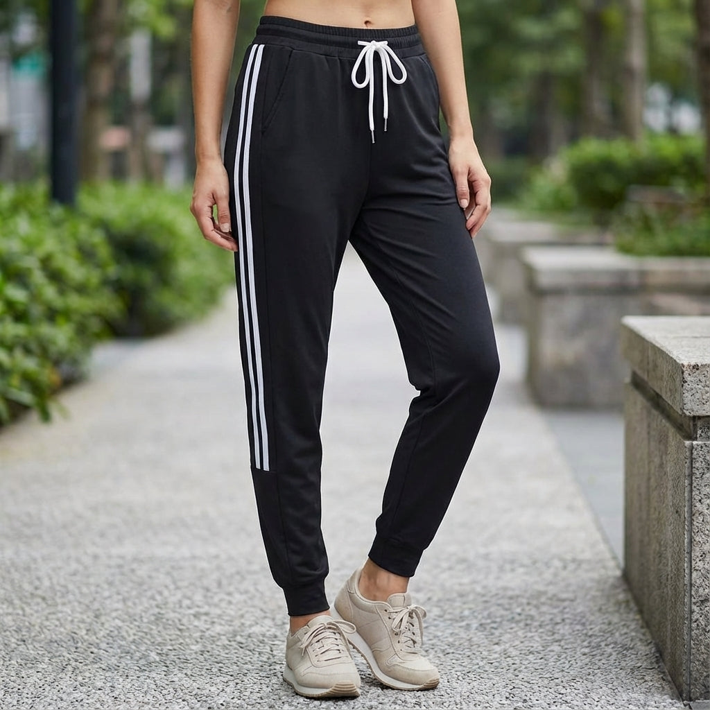 Women's Stylish Regular Fit Side Stripe Drawstring Pants