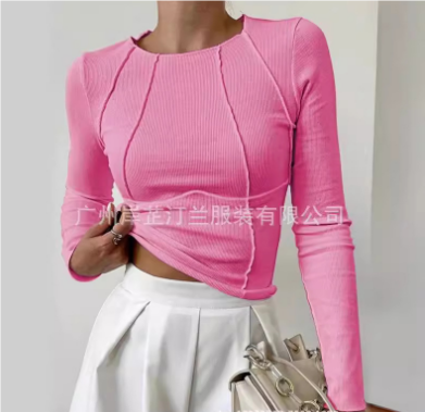 Kimberly | Women's Ribbed Fitted Long-Sleeve Crop Top