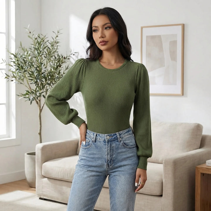 Lorena | Women's Ribbed Long Sleeve Fitted Bodysuit