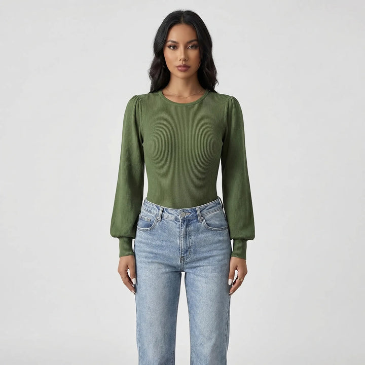 Lorena | Women's Ribbed Long Sleeve Fitted Bodysuit
