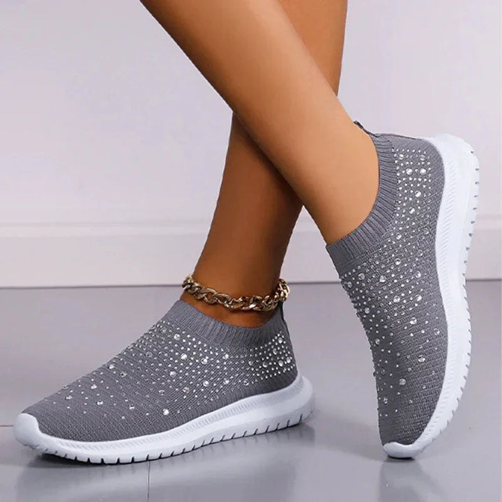 Women's Rhinestone Knit Slip-On Sneakers for Stylish Comfort