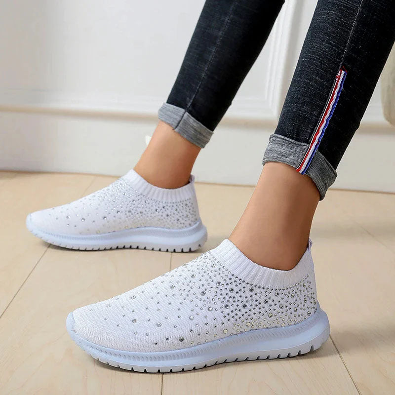 Women's Rhinestone Knit Slip-On Sneakers for Stylish Comfort