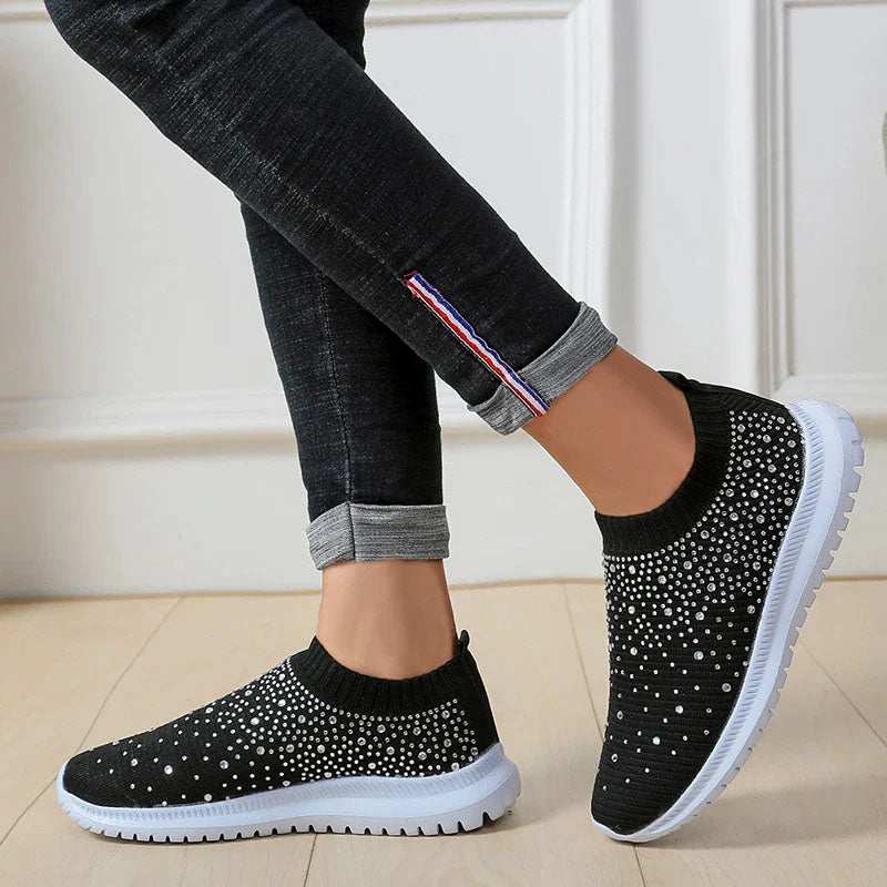 Women's Rhinestone Knit Slip-On Sneakers for Stylish Comfort