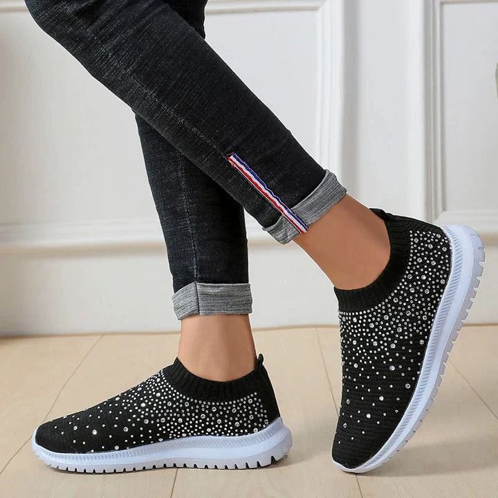 Women's Rhinestone Knit Slip-On Sneakers for Stylish Comfort