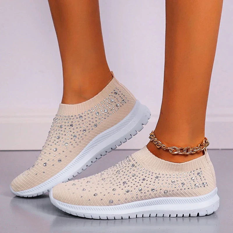 Women's Rhinestone Knit Slip-On Sneakers for Stylish Comfort