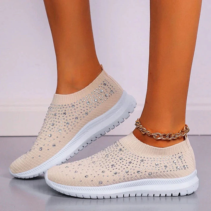 Women's Rhinestone Knit Slip-On Sneakers for Stylish Comfort
