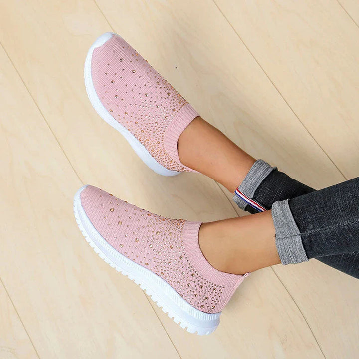 Women's Rhinestone Knit Slip-On Sneakers for Stylish Comfort