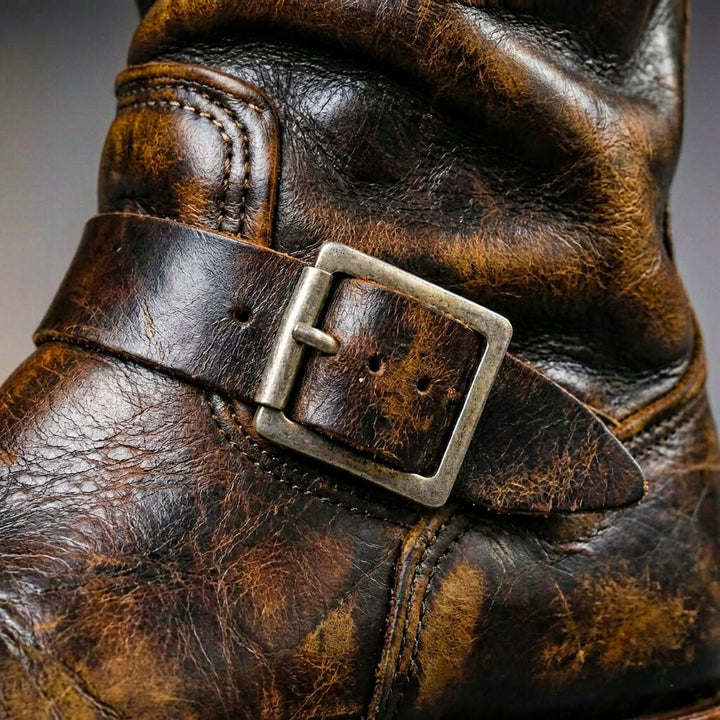 Men's Leather Engineer Boots with Metal Buckle Straps