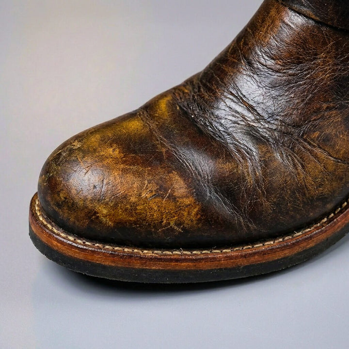 Men's Leather Engineer Boots with Metal Buckle Straps