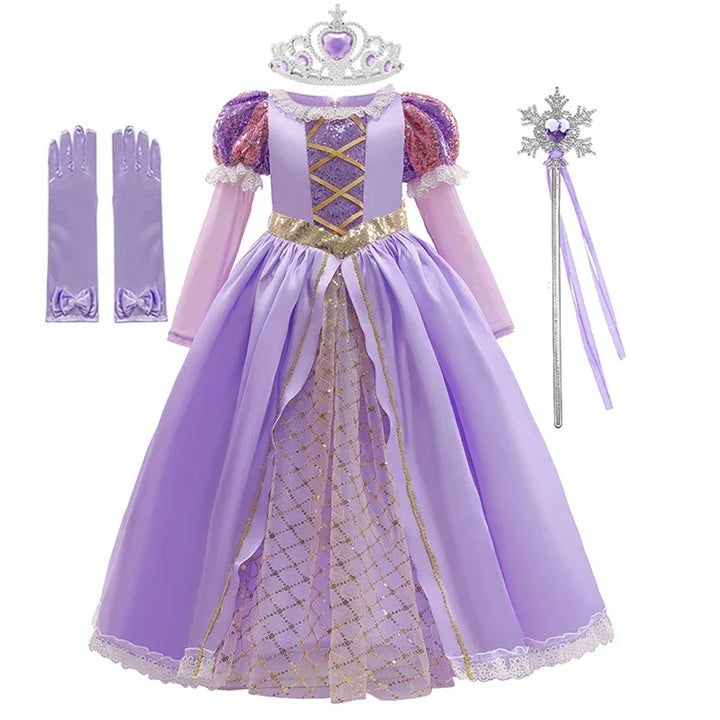 Halloween's Girls Puff Sleeve Ball Gown Dress with Applique Detail