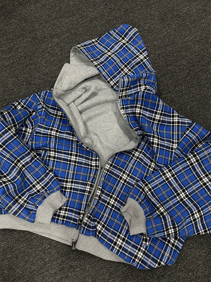 Women's Warm Plaid Print Zip-Up Hoodie - Casual & Trendy Sweatshirt