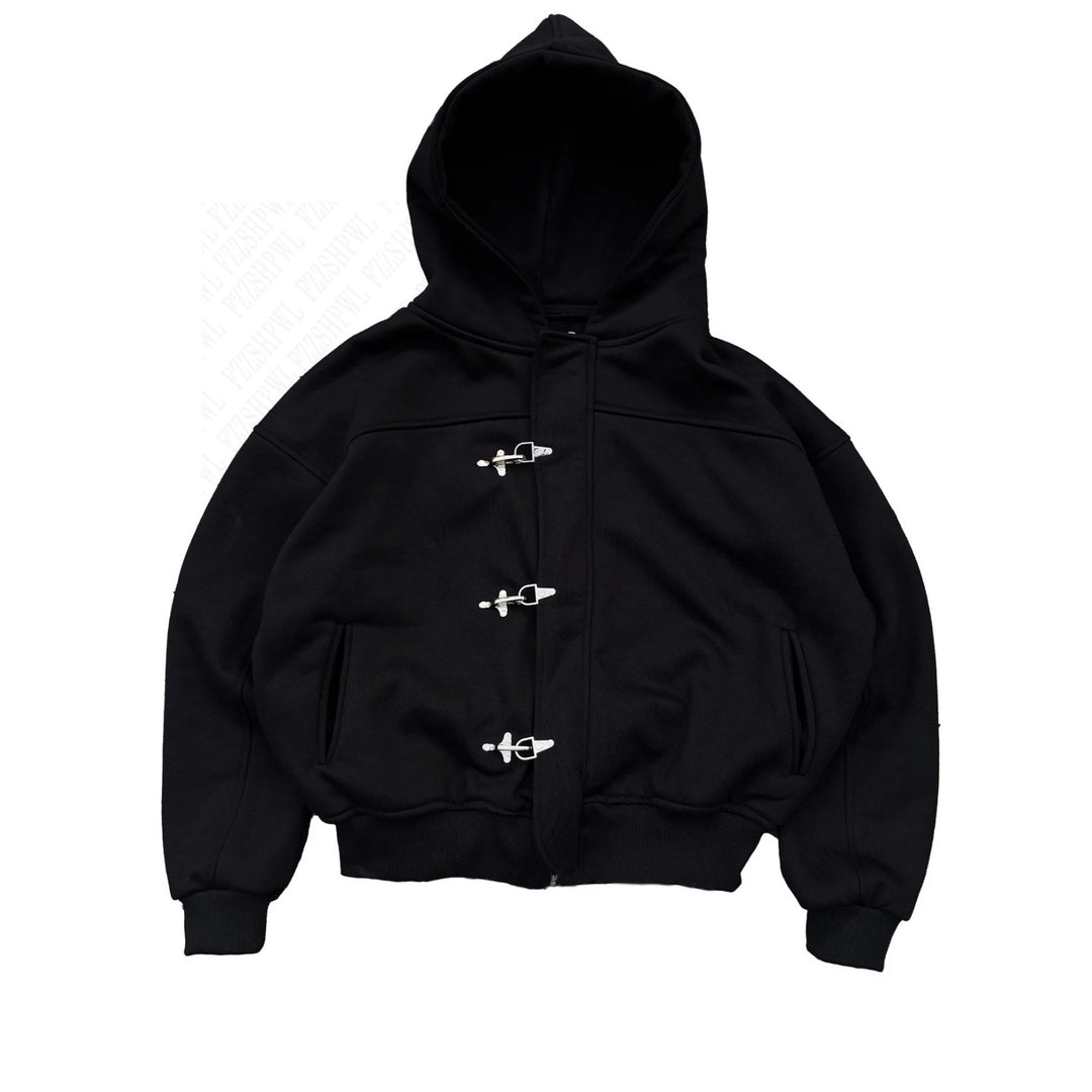 Women's Retro Y2K High Street Button Solid Color Hoodie Jacket
