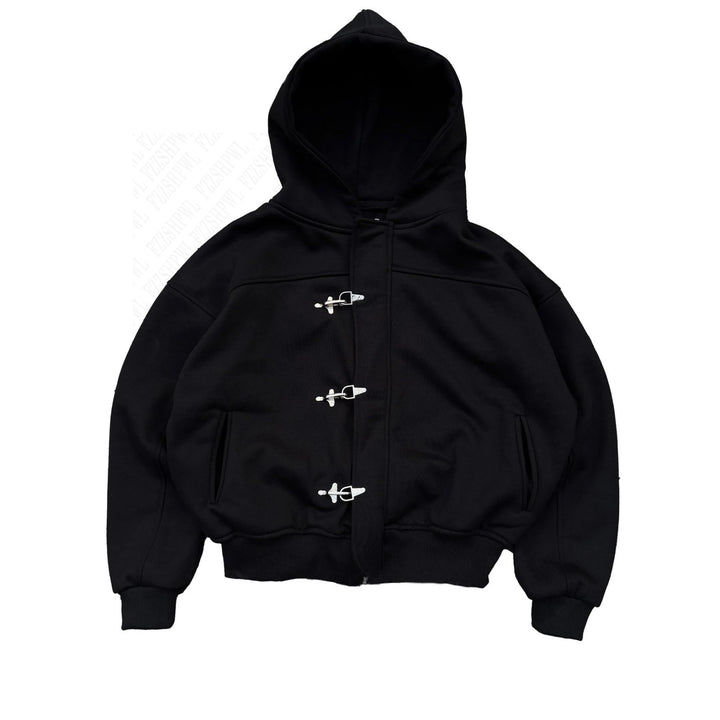 Women's Retro Y2K High Street Button Solid Color Hoodie Jacket
