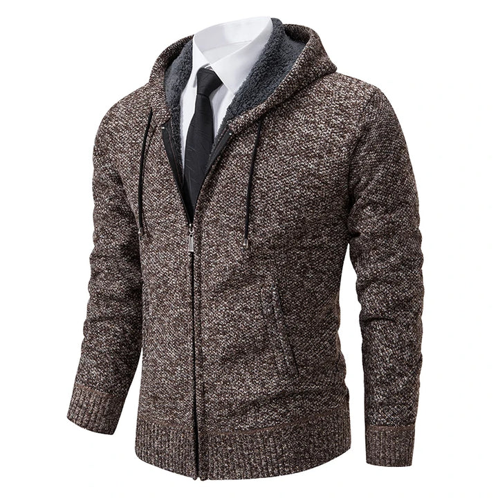Men's Casual Sports Coat - Solid Color Stand Collar Fleece Cardigan