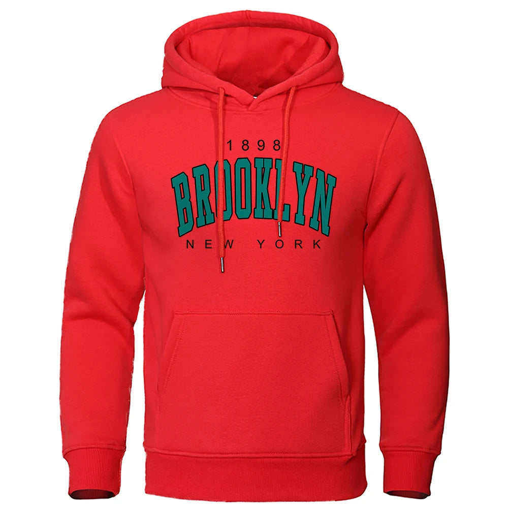 Men's Oversized Printed Crewneck Hoodie - Brooklyn Style Sweatshirt