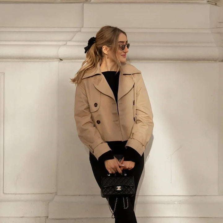 Women's Vintage Short Trench Coat for Spring Autumn Chic Style