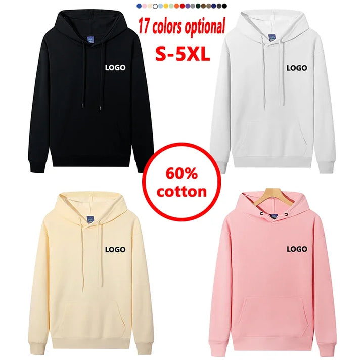 Men's Personalized 60% Cotton Long Sleeve Hoodie Sweatshirt