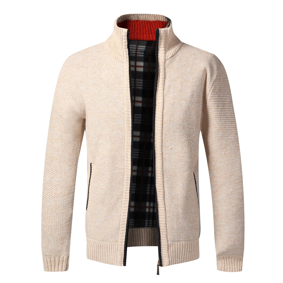Men's Warm Fleece Cardigan Full Zip Slim Fit Knitted Sweater