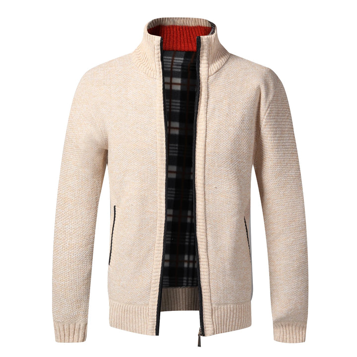 Men's Warm Fleece Cardigan Full Zip Slim Fit Knitted Sweater