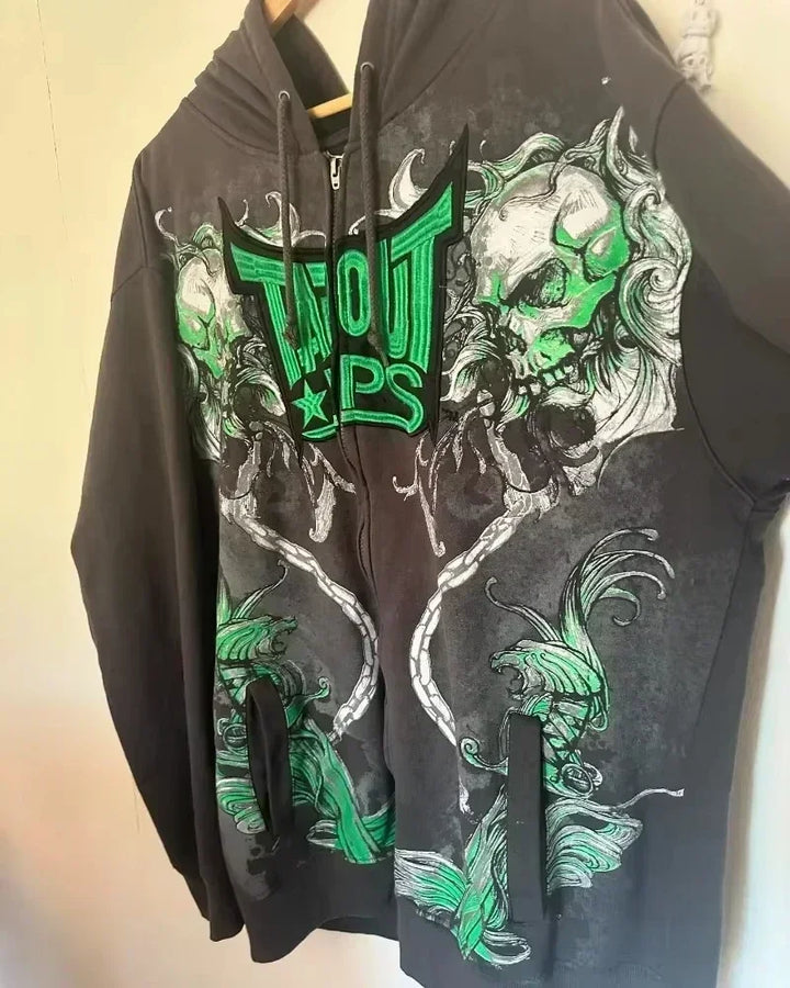Women's Y2K Hip Hop Trend Zipper Hoodie Casual Vintage Sweatshirt
