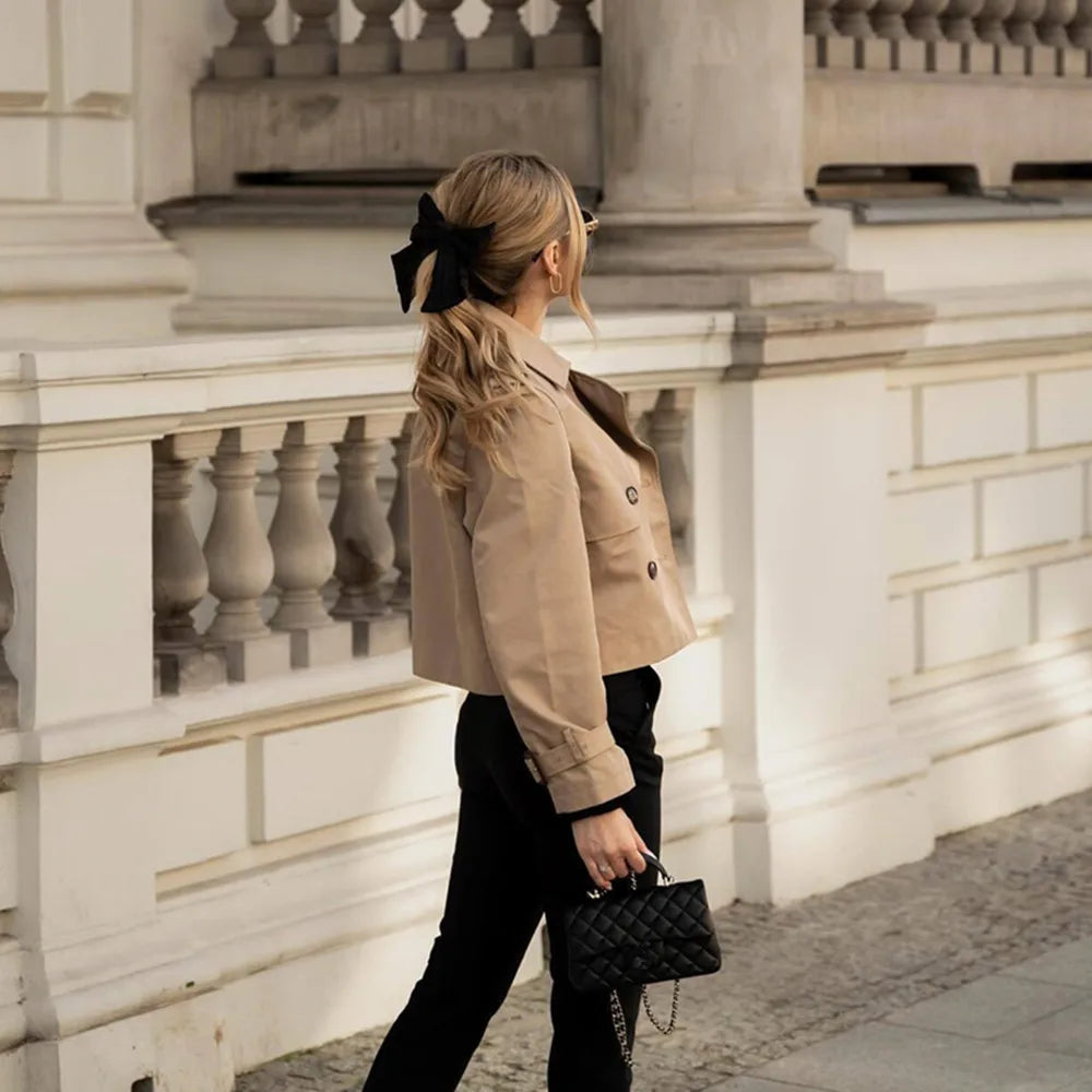 Women's Vintage Short Trench Coat for Spring Autumn Chic Style
