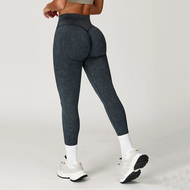 Women's High-Waist Seamless Sports Leggings, Ribbed Yoga Pants