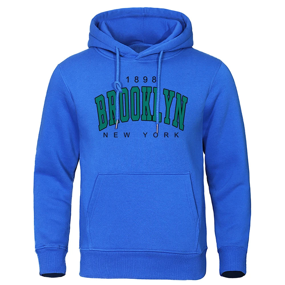 Men's Oversized Printed Crewneck Hoodie - Brooklyn Style Sweatshirt
