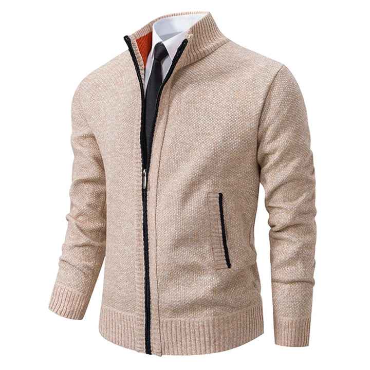 Men's Casual Sports Coat - Solid Color Stand Collar Fleece Cardigan