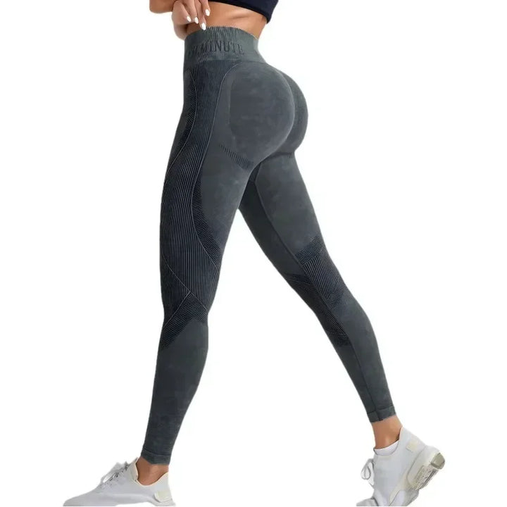 Women's High-Waisted Seamless Yoga Pants with Ice Effect Lettering