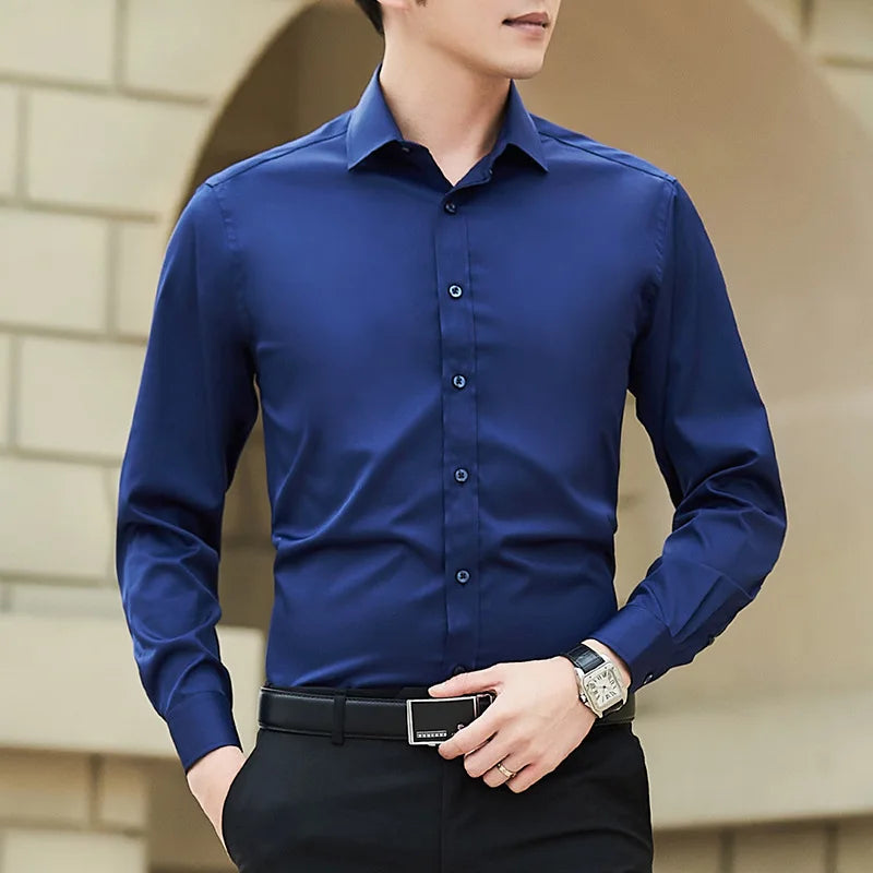 Men's Solid Color Plus Size Casual Long Sleeve Work Shirt