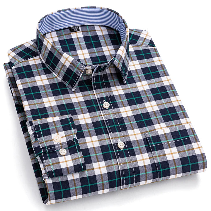 Men's Long Sleeve Cotton Oxford Plaid Button Down Casual Shirt S-7XL