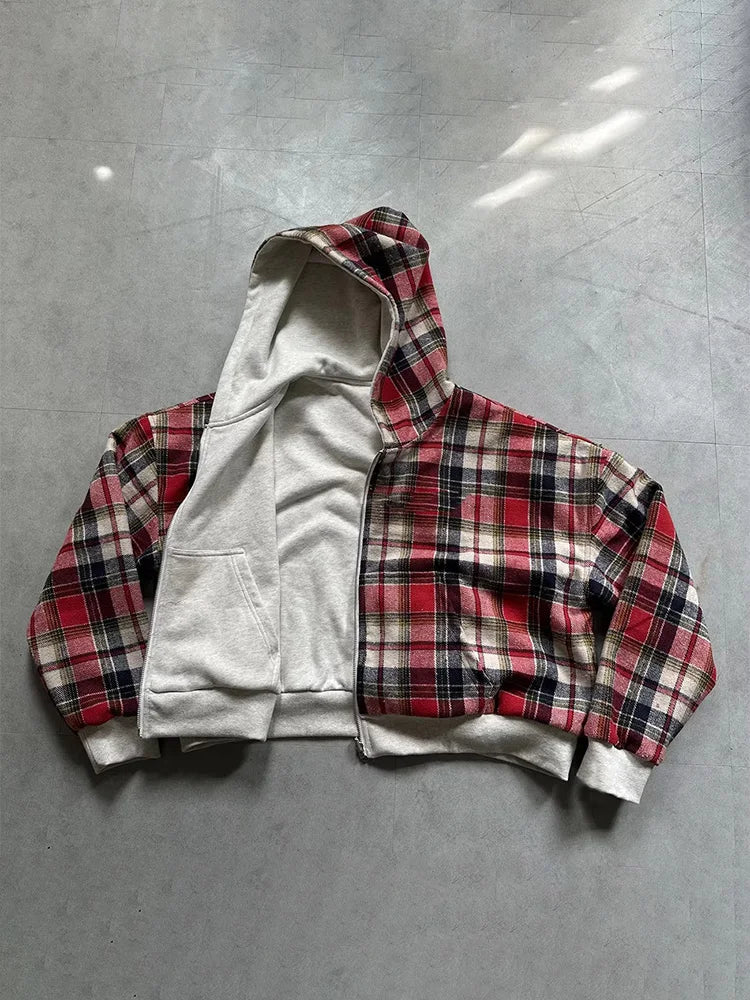 Women's Warm Plaid Print Zip-Up Hoodie - Casual & Trendy Sweatshirt