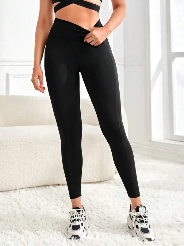 Women's High-Waisted Solid Color Yoga Leggings with Pockets