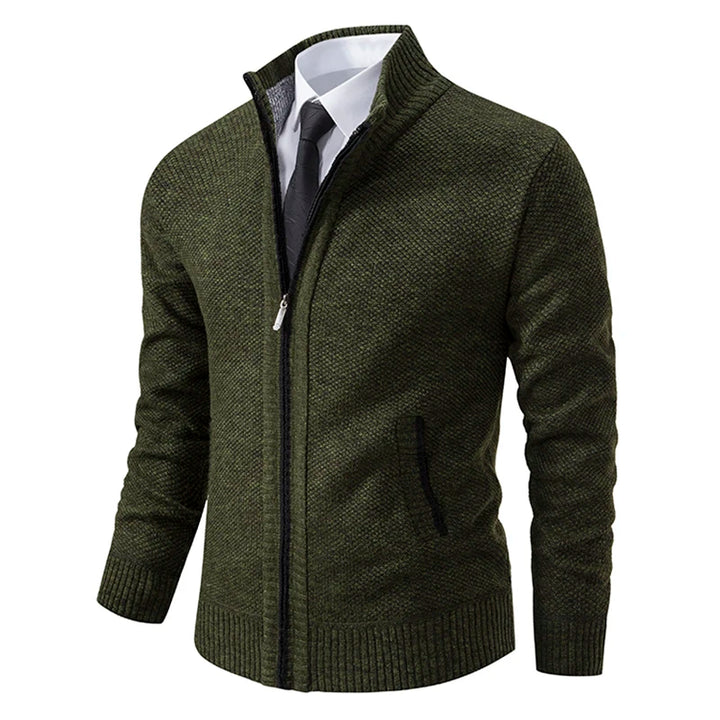 Men's Casual Sports Coat - Solid Color Stand Collar Fleece Cardigan
