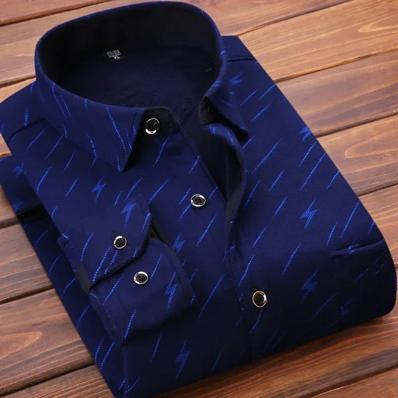 Men's Winter Warm Long Sleeve Plaid Flannel Shirt with Fur Lining