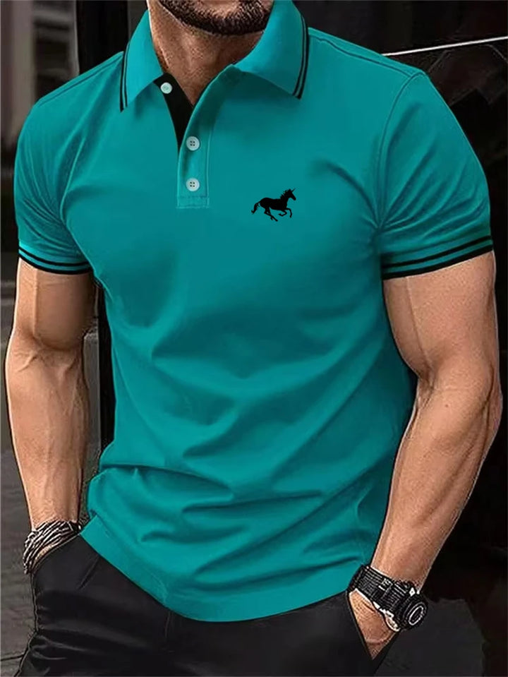 Men's Striped Horse Graphic 3D Printed Short Sleeve Polo Shirt