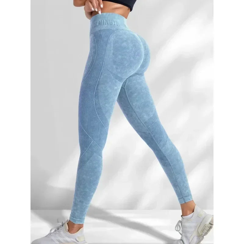 Women's High-Waisted Seamless Yoga Pants with Ice Effect Lettering