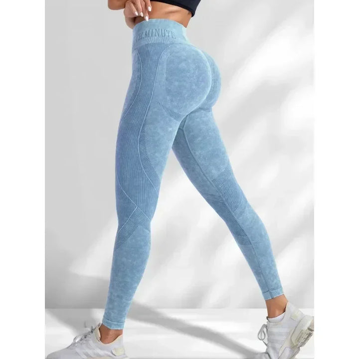 Women's High-Waisted Seamless Yoga Pants with Ice Effect Lettering