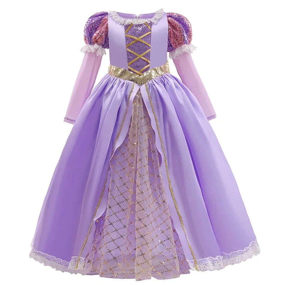 Halloween's Girls Puff Sleeve Ball Gown Dress with Applique Detail