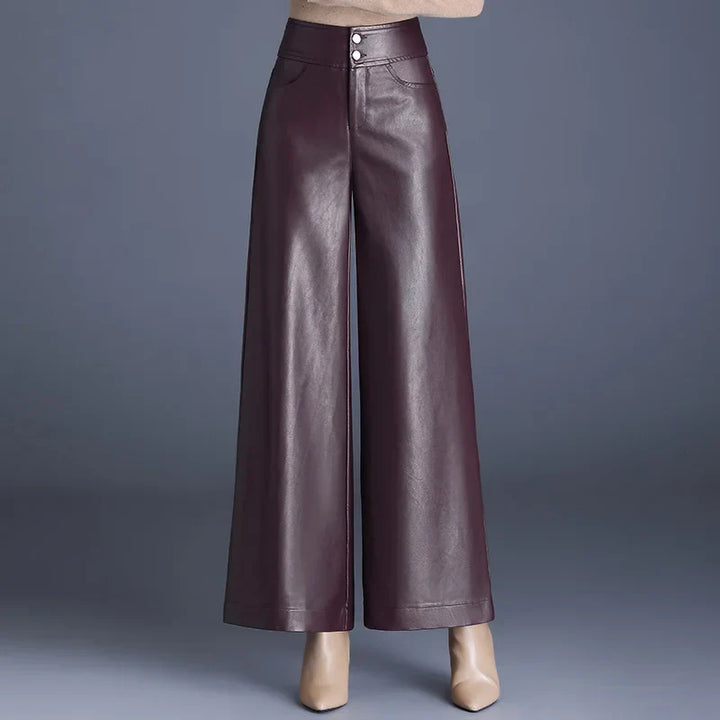 Women's High-Rise Glossy Leather Wide-Leg Pants