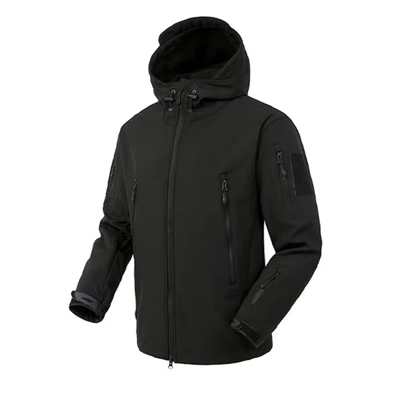 Men's Softshell Fleece Jacket - Windproof Hooded Coat for Outdoor Activities