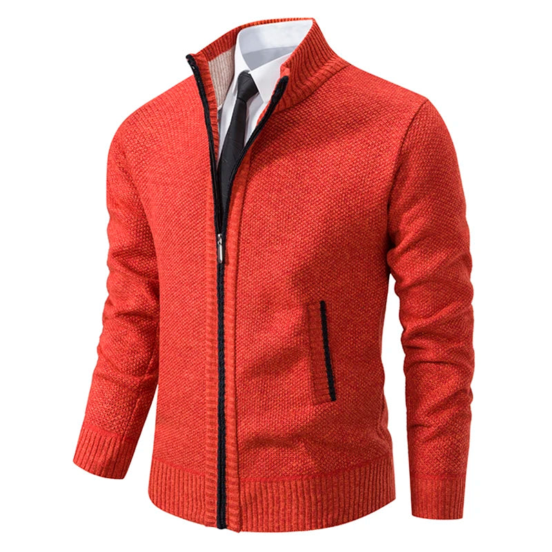 Men's Casual Sports Coat - Solid Color Stand Collar Fleece Cardigan