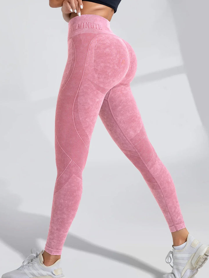 Women's High-Waisted Seamless Yoga Pants with Ice Effect Lettering