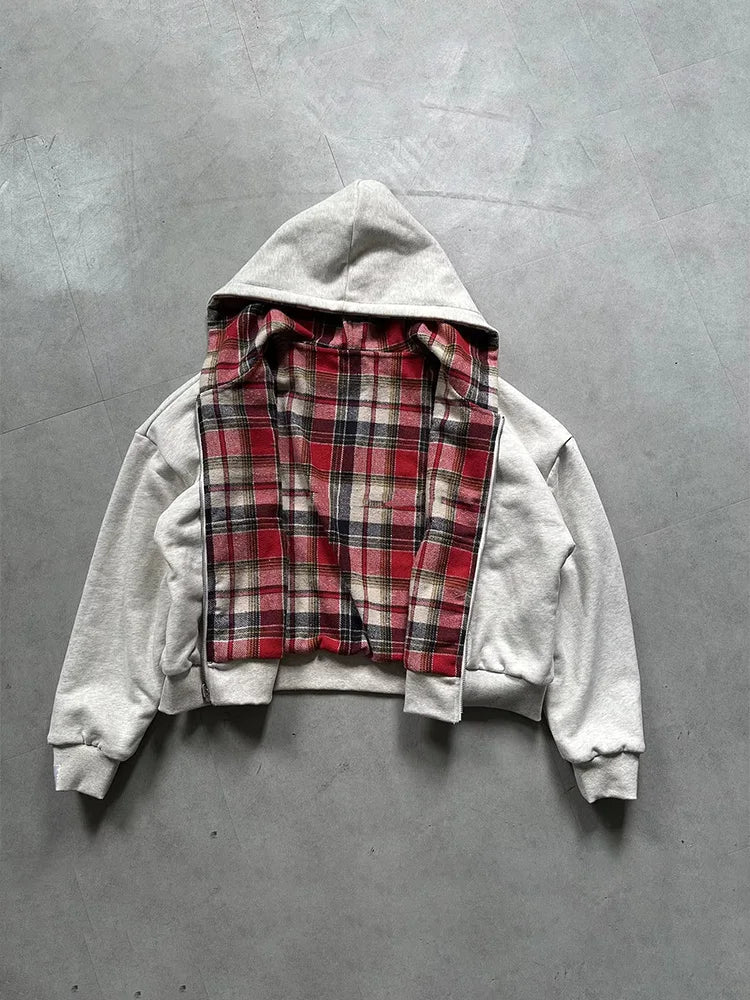 Women's Warm Plaid Print Zip-Up Hoodie - Casual & Trendy Sweatshirt