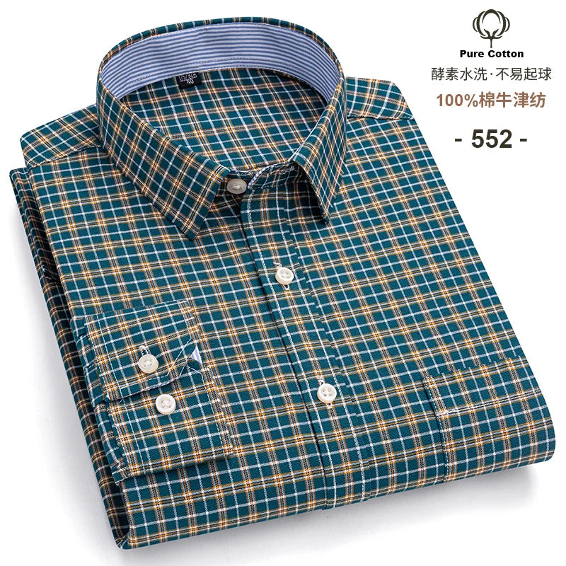Men's Long Sleeve Cotton Oxford Plaid Button Down Casual Shirt S-7XL